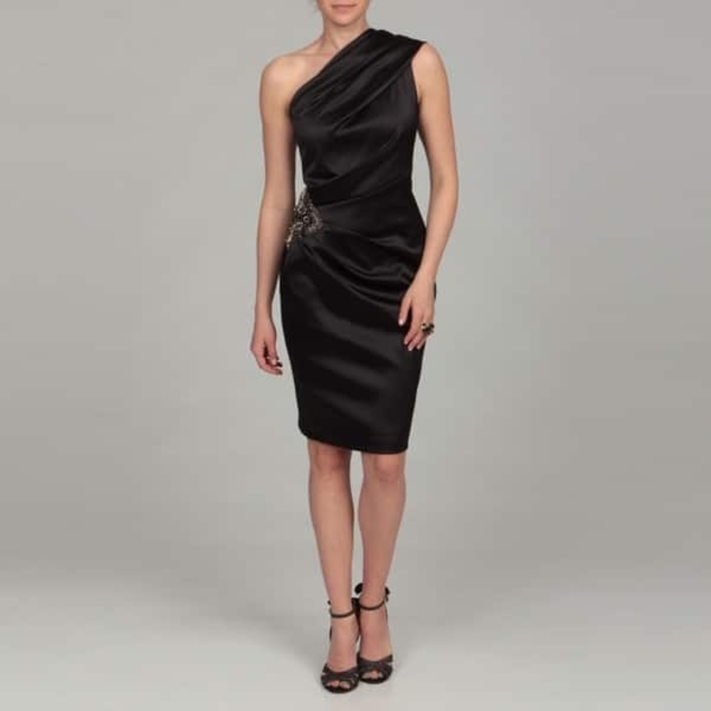 Eliza J Black Satin Cocktail Dress, Size 10, Used